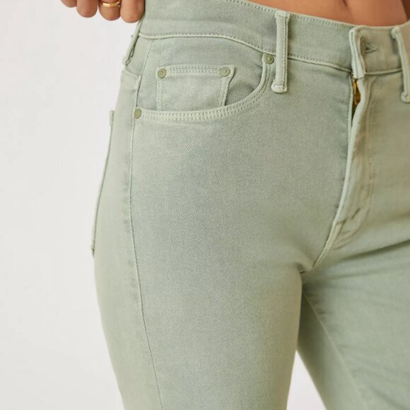 MOTHER The Weekender Fray Iceberg Green Mid-Rise Flare Jeans Size 28 - Picture 5 of 11